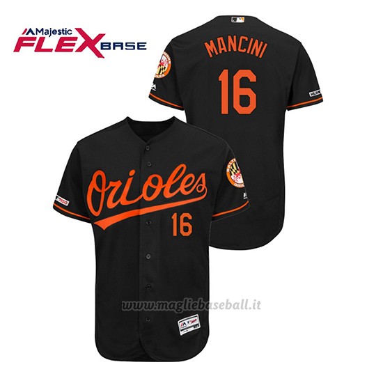 Maglia Baseball Uomo Baltimore Orioles Trey Mancini 150th Aniversario Patch Autentico Flex Base Nero